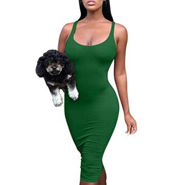 Mokoru Women's Casual Basic Pencil Tank Dress Sexy Sleeveless Bodycon Midi Club Dress, Medium, Dark Green