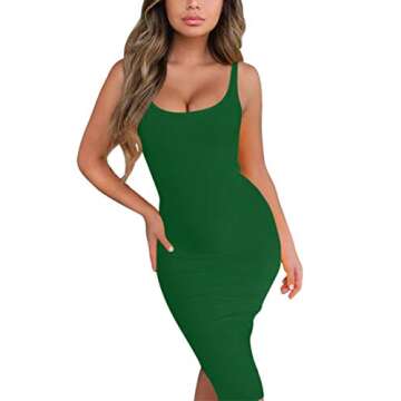 Mokoru Women's Casual Basic Pencil Tank Dress Sexy Sleeveless Bodycon Midi Club Dress, Medium, Dark Green