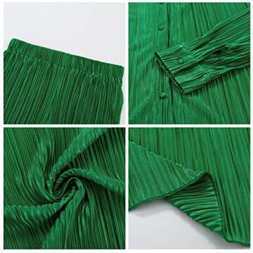 Womens 2 Piece outfits - Long Sleeve +Short Pants Button Blouse Top Wide Leg Loose Streetwear Loungewear