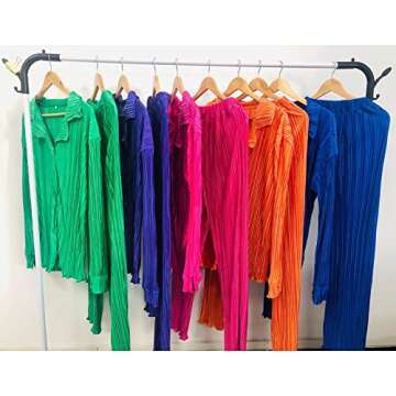 Womens 2 Piece outfits - Long Sleeve +Short Pants Button Blouse Top Wide Leg Loose Streetwear Loungewear