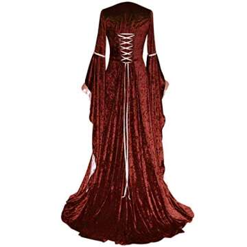 YEAXLUD Womens Renaissance Medieval Costume Dress Lace up Irish Over Long Dresses Cosplay Retro Gown S-5XL (L, Wine Red)