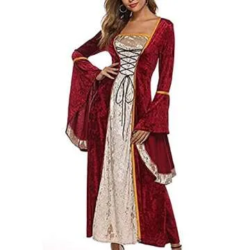 YEAXLUD Womens Renaissance Medieval Costume Dress Lace up Irish Over Long Dresses Cosplay Retro Gown S-5XL (L, Wine Red)