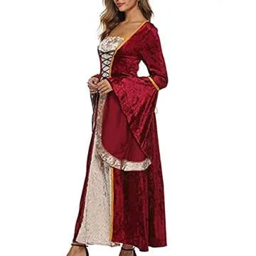 YEAXLUD Womens Renaissance Medieval Costume Dress Lace up Irish Over Long Dresses Cosplay Retro Gown S-5XL (L, Wine Red)