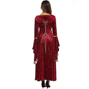 YEAXLUD Womens Renaissance Medieval Costume Dress Lace up Irish Over Long Dresses Cosplay Retro Gown S-5XL (L, Wine Red)