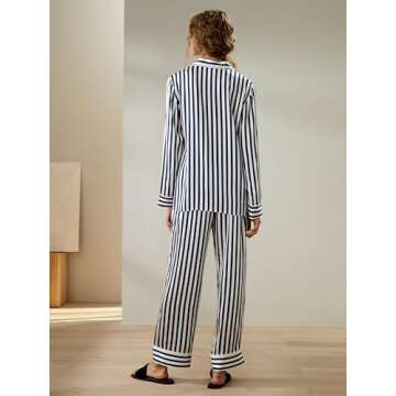 LilySilk The Amalfi Button-Up Full Length Striped Pyjama Set Women's 100% Pure Silk Sleepwear Set