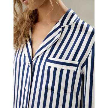 LilySilk The Amalfi Button-Up Full Length Striped Pyjama Set Women's 100% Pure Silk Sleepwear Set