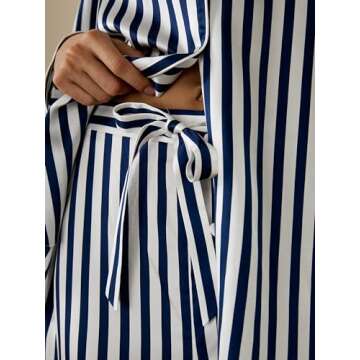 LilySilk The Amalfi Button-Up Full Length Striped Pyjama Set Women's 100% Pure Silk Sleepwear Set