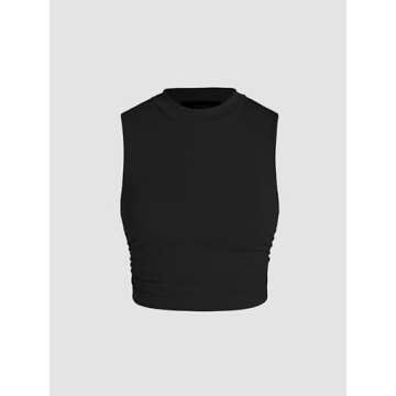 CIDER Ruched Tank Crop Top & Elastic Waist Knotted Trousers Set: Black, XXS