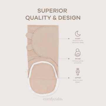Comfy Cubs Easy Swaddle Blanket, 3 Pack - 100% Cotton Newborn Wrap, Small for 0-3 Months Infants, with Zipper Closure, Breathable and Durable Sleep Sack for Babies - Light Blush, Blush & Mauve