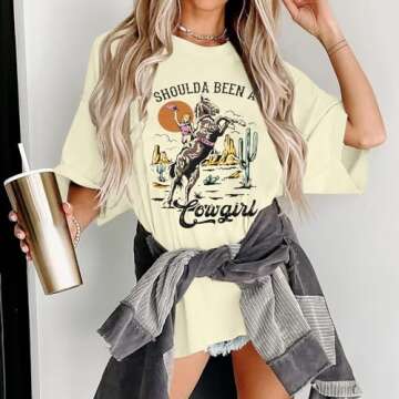 Womens Cowgirl Shirt Oversized T-Shirt for Music Lovers