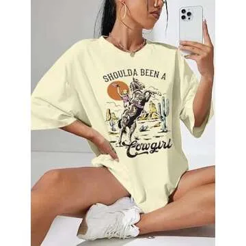 Womens Cowgirl Shirt Oversized T-Shirt for Music Lovers