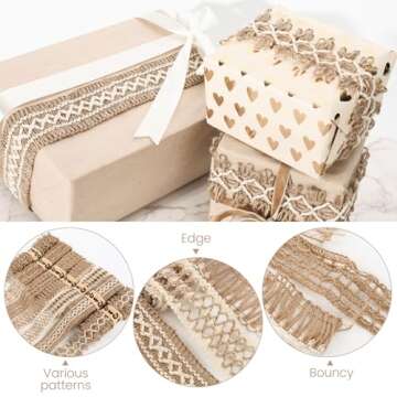 VGOODALL 7 Rolls Burlap Ribbon - Natural Jute Lace for DIY Gift Wrapping