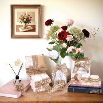 VGOODALL 7 Rolls Burlap Ribbon for DIY and Home Decor