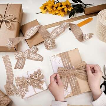 VGOODALL 7 Rolls Burlap Ribbon for DIY and Home Decor