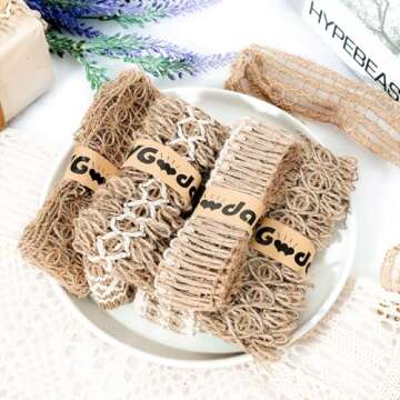 VGOODALL 7 Rolls Burlap Ribbon for DIY and Home Decor