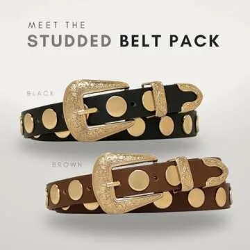 Citrusy Boutique Western Belt 2-Pack | Country Western Fashion Cowgirl Belts for Women | Cute Chunky...