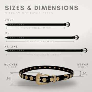 Citrusy Boutique Western Belt 2-Pack | Country Western Fashion Cowgirl Belts for Women | Cute Chunky Gold Western Belt Buckle (Studded Saddle, M-L)