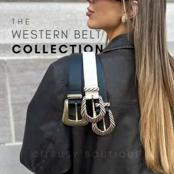 Citrusy Boutique Western Belt 2-Pack | Country Western Fashion Cowgirl Belts for Women | Cute Chunky Gold Western Belt Buckle (Studded Saddle, M-L)