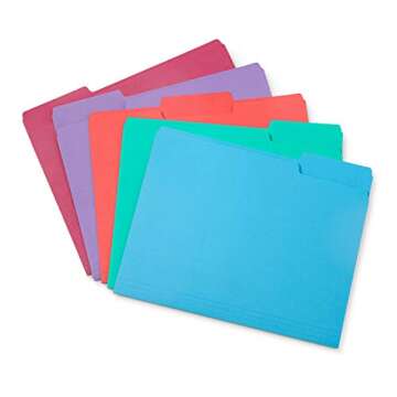 100 Blue Summit Supplies Colored File Folders Letter Size 1/3 Cut Tabs - Assorted Gem Tone Colors Co...