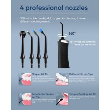 MySmile LP211 Cordless Advanced Water Flossers for Teeth, 5 Cleaning Modes Rechargeable Power Dental Flosser 8 Replacement Jet Tips IPX 7 Waterproof Dental Irrigador with Portable Travel Storage Pouch