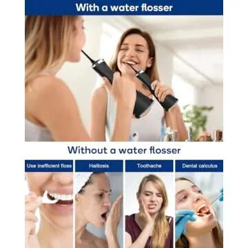 MySmile LP211 Cordless Advanced Water Flossers for Teeth, 5 Cleaning Modes Rechargeable Power Dental Flosser 8 Replacement Jet Tips IPX 7 Waterproof Dental Irrigador with Portable Travel Storage Pouch