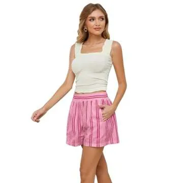 SAFRISIOR Women Striped Boxer Shorts Y2k Elastic High Rise Pajama Bottoms Summer Casual Lounge Sleepwear with Pockets