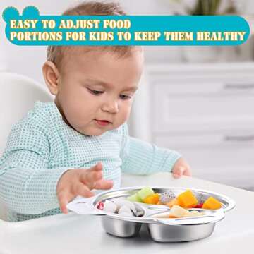 Lounsweer Set of 8 304 Stainless Steel Kids Plates 3 Sections Unbreakable Metal Cute Panda Shape Compartment Plates for Toddler Picky Eaters, Lunch, Camping