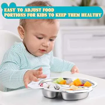 Lounsweer Set of 8 304 Stainless Steel Kids Plates 3 Sections Unbreakable Metal Cute Panda Shape Compartment Plates for Toddler Picky Eaters, Lunch, Camping