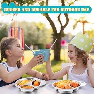 Lounsweer Set of 8 304 Stainless Steel Kids Plates 3 Sections Unbreakable Metal Cute Panda Shape Compartment Plates for Toddler Picky Eaters, Lunch, Camping