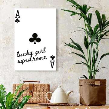 OPPQRRS Funky Black And White Lucky Girl Poker Posters, Funny Girly Preppy Ace Playing Card Canvas Wall Art - Trendy Room Prints Painting Wall Decor For Teen Girl Bedroom Dorm 12x16in Unframed