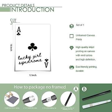 OPPQRRS Funky Black And White Lucky Girl Poker Posters, Funny Girly Preppy Ace Playing Card Canvas Wall Art - Trendy Room Prints Painting Wall Decor For Teen Girl Bedroom Dorm 12x16in Unframed
