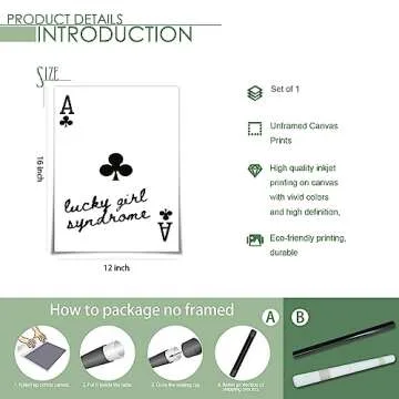 OPPQRRS Funky Black And White Lucky Girl Poker Posters, Funny Girly Preppy Ace Playing Card Canvas Wall Art - Trendy Room Prints Painting Wall Decor For Teen Girl Bedroom Dorm 12x16in Unframed