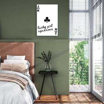 OPPQRRS Funky Black And White Lucky Girl Poker Posters, Funny Girly Preppy Ace Playing Card Canvas Wall Art - Trendy Room Prints Painting Wall Decor For Teen Girl Bedroom Dorm 12x16in Unframed
