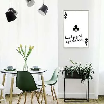 OPPQRRS Funky Black And White Lucky Girl Poker Posters, Funny Girly Preppy Ace Playing Card Canvas Wall Art - Trendy Room Prints Painting Wall Decor For Teen Girl Bedroom Dorm 12x16in Unframed