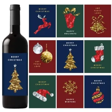 54Pcs Christmas Wine Bottle Label Stickers Featuring Santa and Snowman Designs for Festive Celebrati...