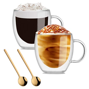 Handmade Double Walled Glass Coffee Mugs Set - Perfect for Espresso & Latte