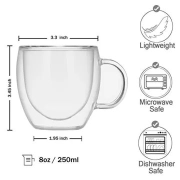 Elegant Double Walled Glass Coffee Mugs Set of 2 for Espresso