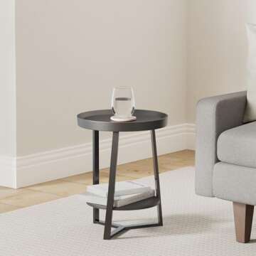 Gadroad Round End Table with Storage Shelf, 2 Tier Farmhouse Side Table Nightstand for Living Room, ...