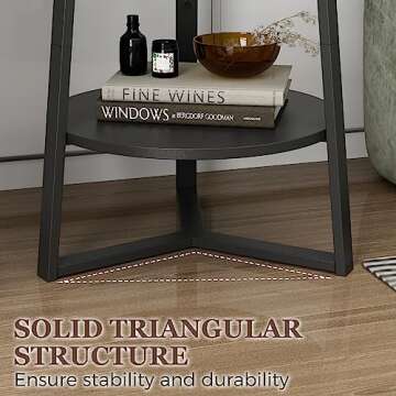 Gadroad Round End Table with Storage Shelf, 2 Tier Farmhouse Side Table Nightstand for Living Room, Bedroom, Wood Tabletop & Black Metal Frame, Black 15.7 * 15.7 * 23.6inches