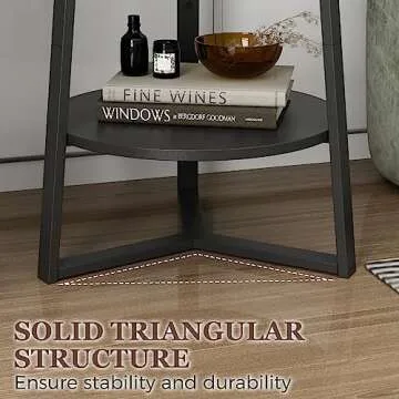 Gadroad Round End Table with Storage Shelf, 2 Tier Farmhouse Side Table Nightstand for Living Room, Bedroom, Wood Tabletop & Black Metal Frame, Black 15.7 * 15.7 * 23.6inches