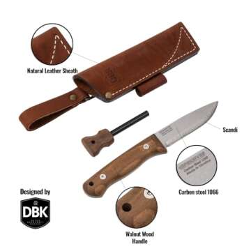 BPS Knives Bushmate 2.0 Designed by DBK - Bushcraft Knife - Fixed-Blade Carbon Steel Knife with Leat...