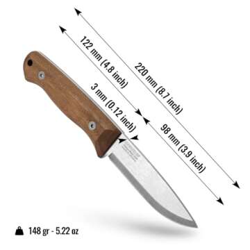 BPS Knives Bushmate 2.0 Designed by DBK - Bushcraft Knife - Fixed-Blade Carbon Steel Knife with Leather Sheath & Firestarter - Outdoor Full Tang Knife - Camping Survival Knives