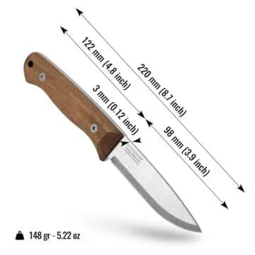 BPS Knives Bushmate 2.0 Designed by DBK - Bushcraft Knife - Fixed-Blade Carbon Steel Knife with Leather Sheath & Firestarter - Outdoor Full Tang Knife - Camping Survival Knives