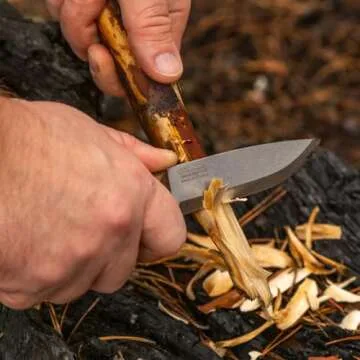 BPS Knives Bushmate 2.0 Designed by DBK - Bushcraft Knife - Fixed-Blade Carbon Steel Knife with Leather Sheath & Firestarter - Outdoor Full Tang Knife - Camping Survival Knives