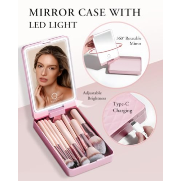 20PC Makeup Brush Set with Case & LED Mirror