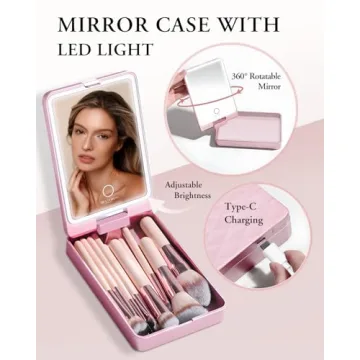 20PC Makeup Brush Set with Case & LED Mirror