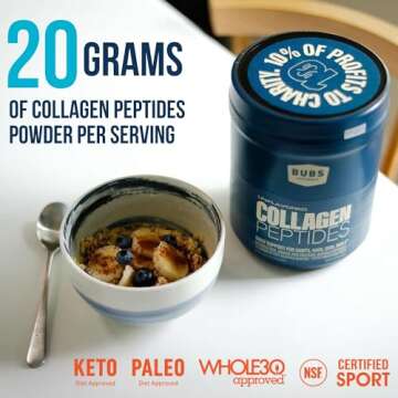 BUBS Naturals Collagen Peptides Powder, Collagen for Women & Men, Hydrolyzed Peptides, Unflavored Pasture Raised Grass Fed, Paleo Keto Friendly, Supports Hair Skin & Joint Health (20 oz) 28 Servings