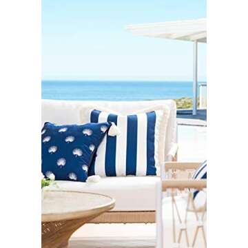 Hofdeco Premium Coastal Hampton Style Patio Indoor Outdoor Throw Pillow Cover Only, 18"x18" Water Re...