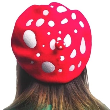 Wool Mushroom Beret Hat - Vintage Styled Artist Hat for Women and Girls (Red)