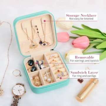 17Dec Small Travel Jewelry Case Organizer,Mini Travel Essentials for Women,Bridesmaid Gifts Birthday Gifts for Women,Small Jewelry Box for Girls 8-12